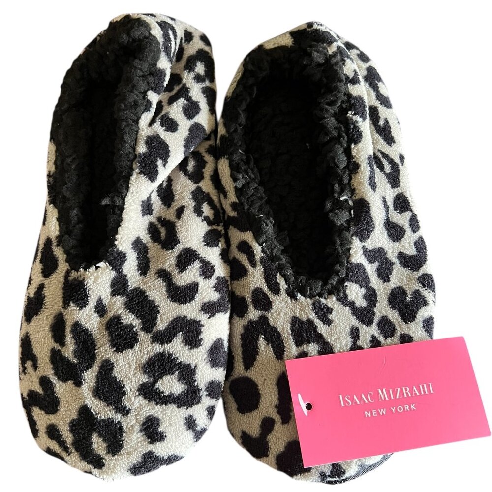 Isaac Mizrahi New York Slippers Leopard Print Size Medium Sherpa Lined Slip On